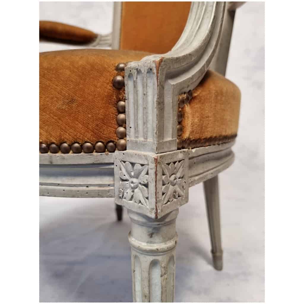 Paire de fauteuils Époque Louis XVI – Bois Laqué – 18ème 12