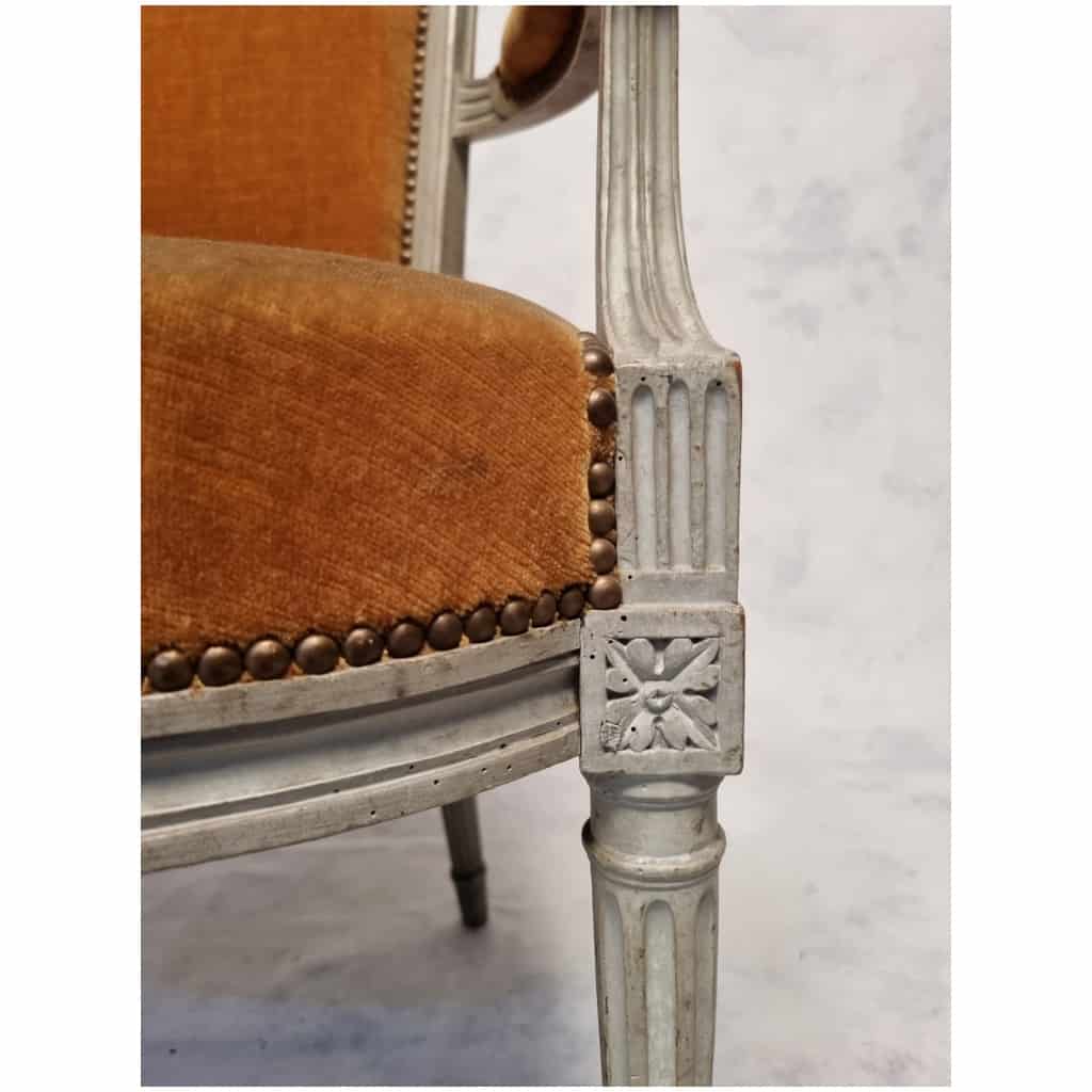 Paire de fauteuils Époque Louis XVI – Bois Laqué – 18ème 9