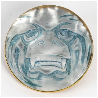 1911 René Lalique – White Glass Mask Brooch On Blue Patina Silver Tinsel