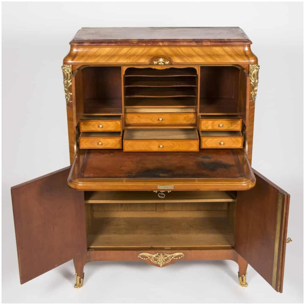 Secretaire inlaid with precious wood with medallion, XIXe 5