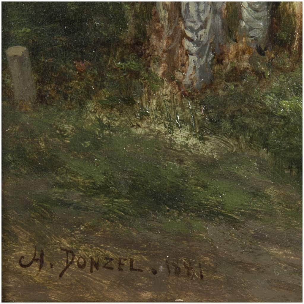 Charles Donzel (1824-1889), Embarquement près du lac, huile sur panneau, XIXe 5