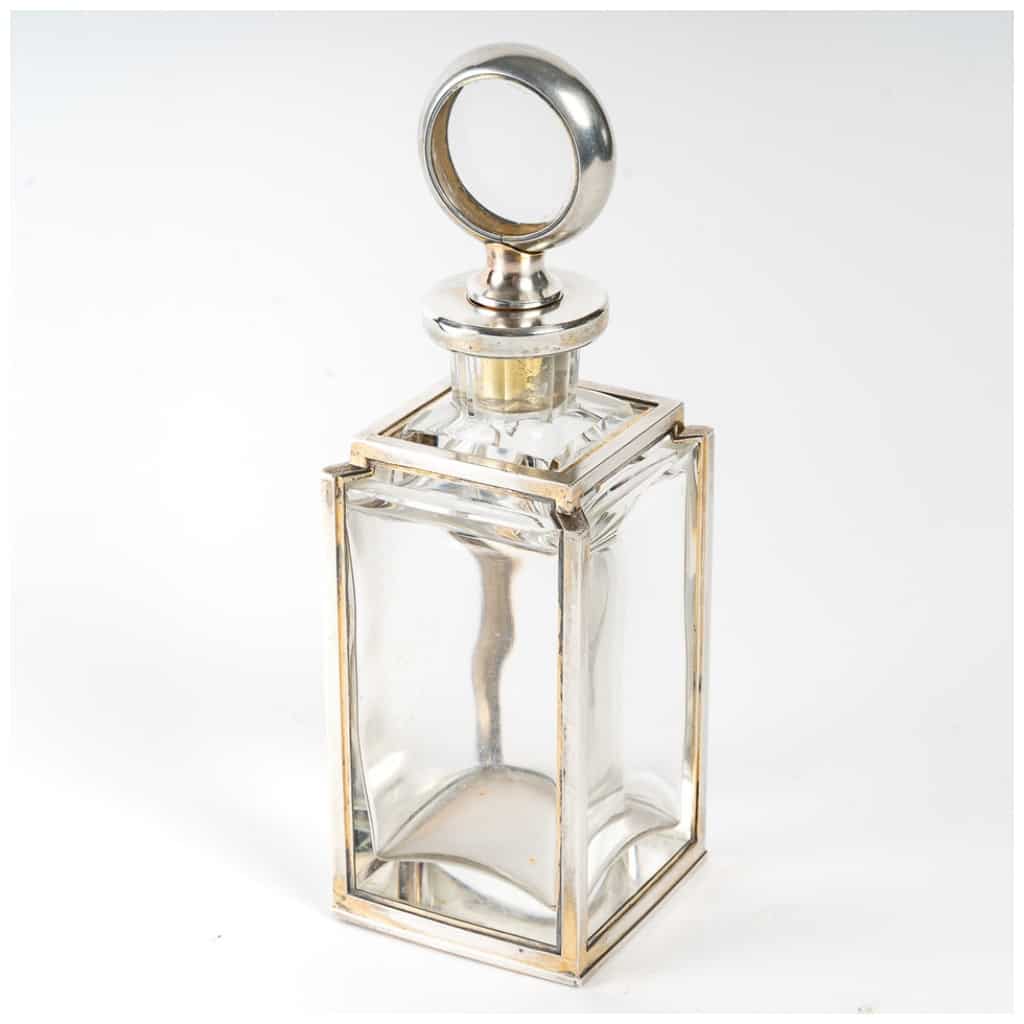 Lucien Falize: Pair of square section bottles in solid silver and crystal circa 1905 4