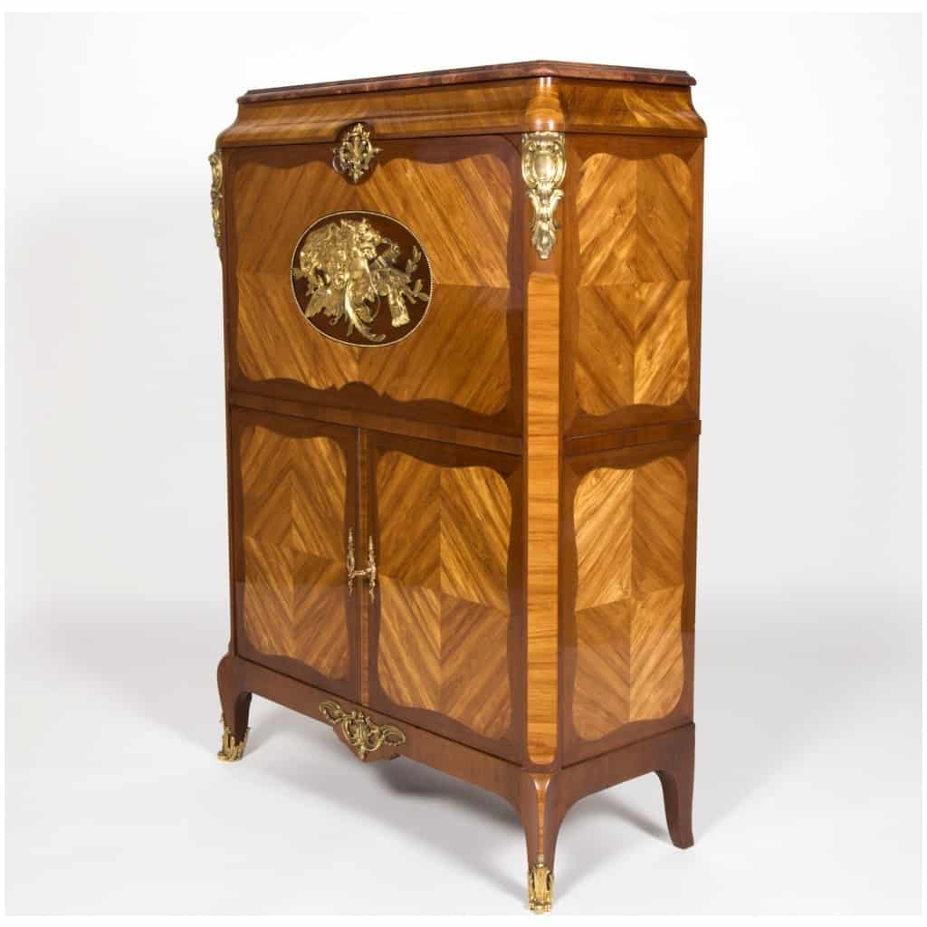 Secretaire inlaid with precious wood with medallion, XIXe 6