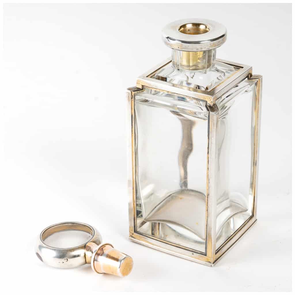 Lucien Falize: Pair of square section bottles in solid silver and crystal circa 1905 5