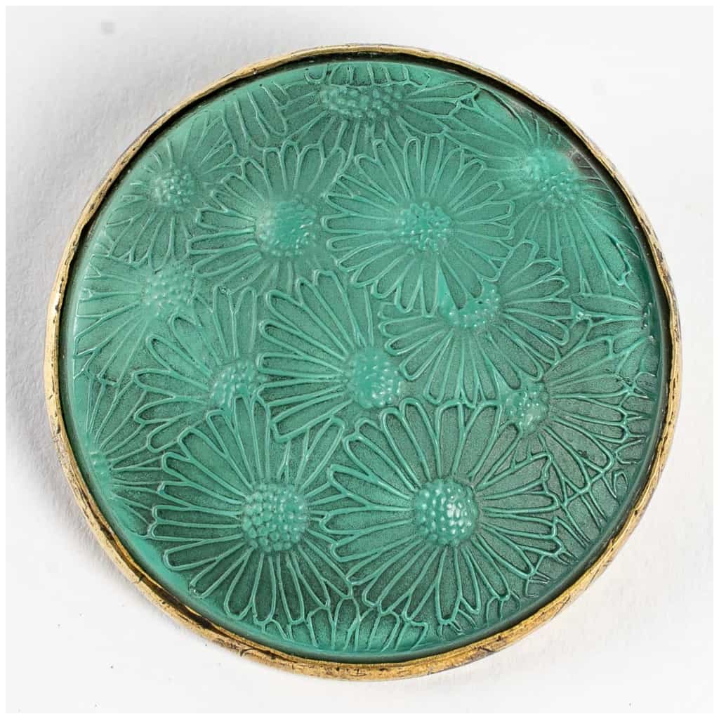 1920 René Lalique – Brooch Semi Daisies White Glass On Gray Patinated Green Tinsel 3