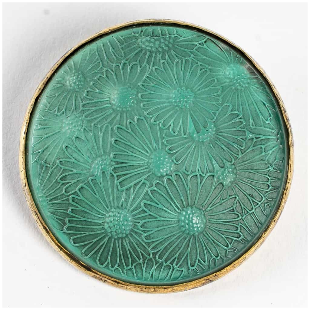 1920 René Lalique – Broche Semi De Marguerites Verre Blanc Sur Clinquant Vert Patiné Gris 3