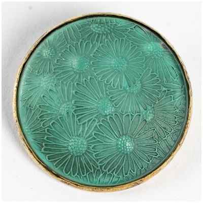 1920 René Lalique – Half Daisies Brooch White Glass On Gray Patinated Green Tinsel