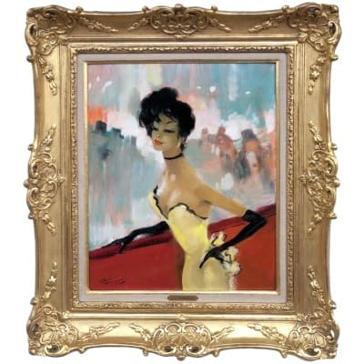 DOMERGUE Jean Gabriel Painting XXth Century Casino de Paris Oil On Hardboard Signed