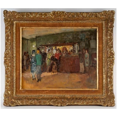 Marcel Cosson Élégantes au bar huile sur toile vers 1930