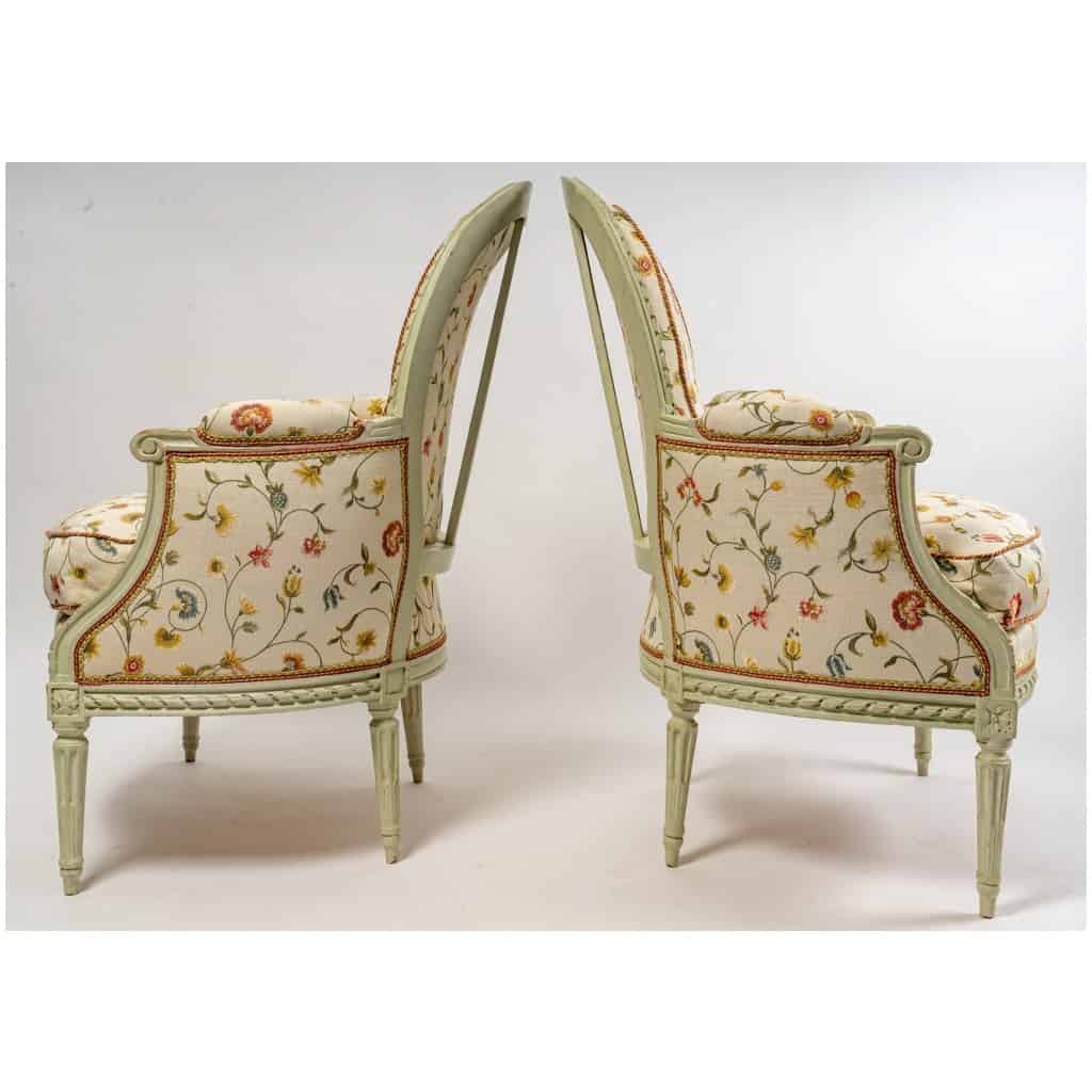 Claude Gorgu – Paire de Bergères en hêtre laqué époque Louis XVI vers 1790 provenant de l’Hôtel de Jarnac 6