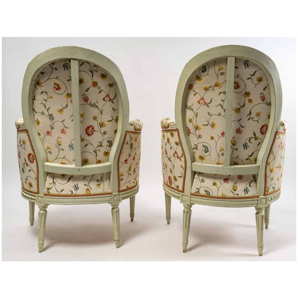 Claude Gorgu – Paire de Bergères en hêtre laqué époque Louis XVI vers 1790 provenant de l’Hôtel de Jarnac 7
