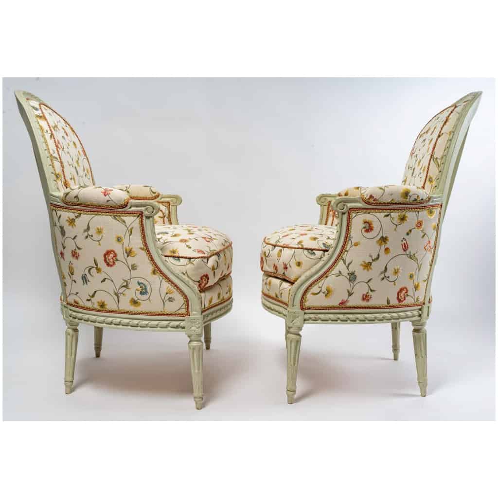Claude Gorgu – Paire de Bergères en hêtre laqué époque Louis XVI vers 1790 provenant de l’Hôtel de Jarnac 8