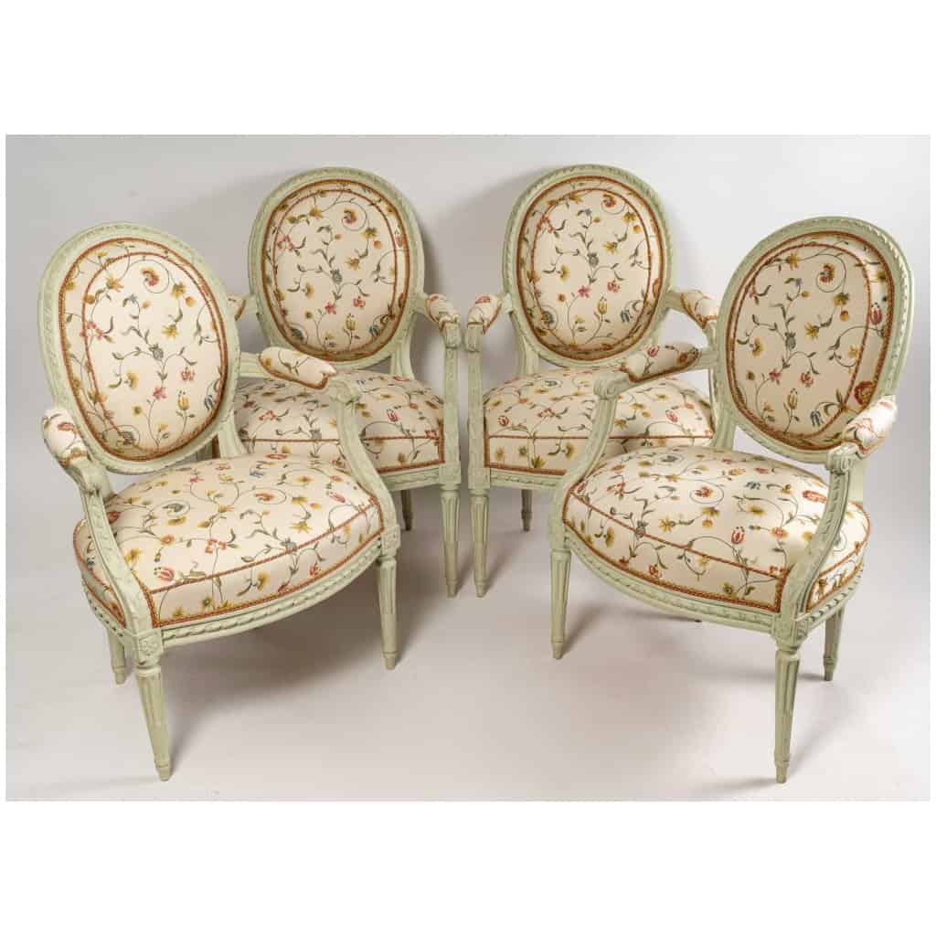 Claude Gorgu – Quatre fauteuils en hêtre laqué époque Louis XVI vers 1790 provenant de l’Hôtel de Jarnac 3