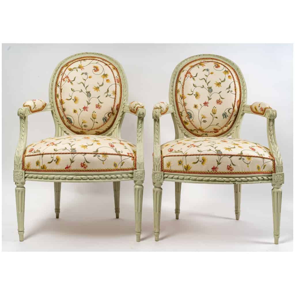 Claude Gorgu – Quatre fauteuils en hêtre laqué époque Louis XVI vers 1790 provenant de l’Hôtel de Jarnac 4