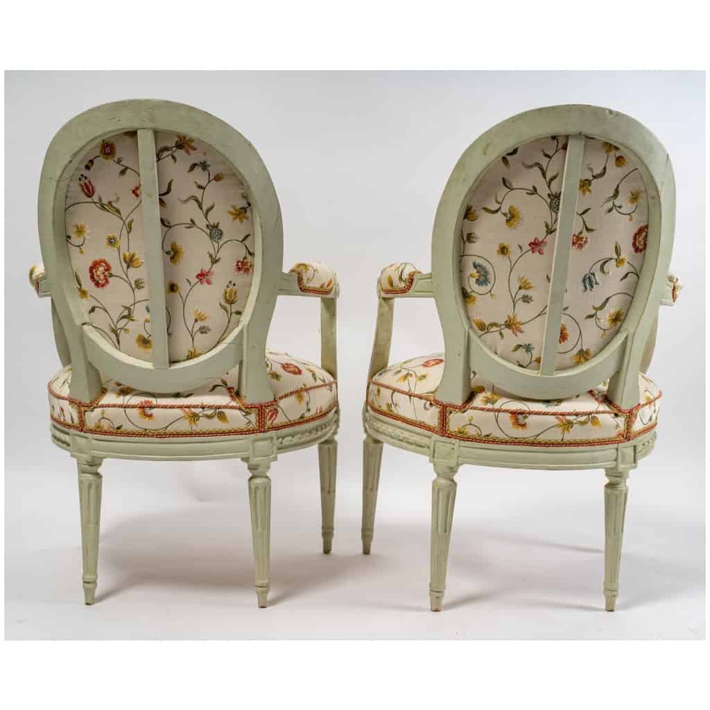 Claude Gorgu – Quatre fauteuils en hêtre laqué époque Louis XVI vers 1790 provenant de l’Hôtel de Jarnac 9