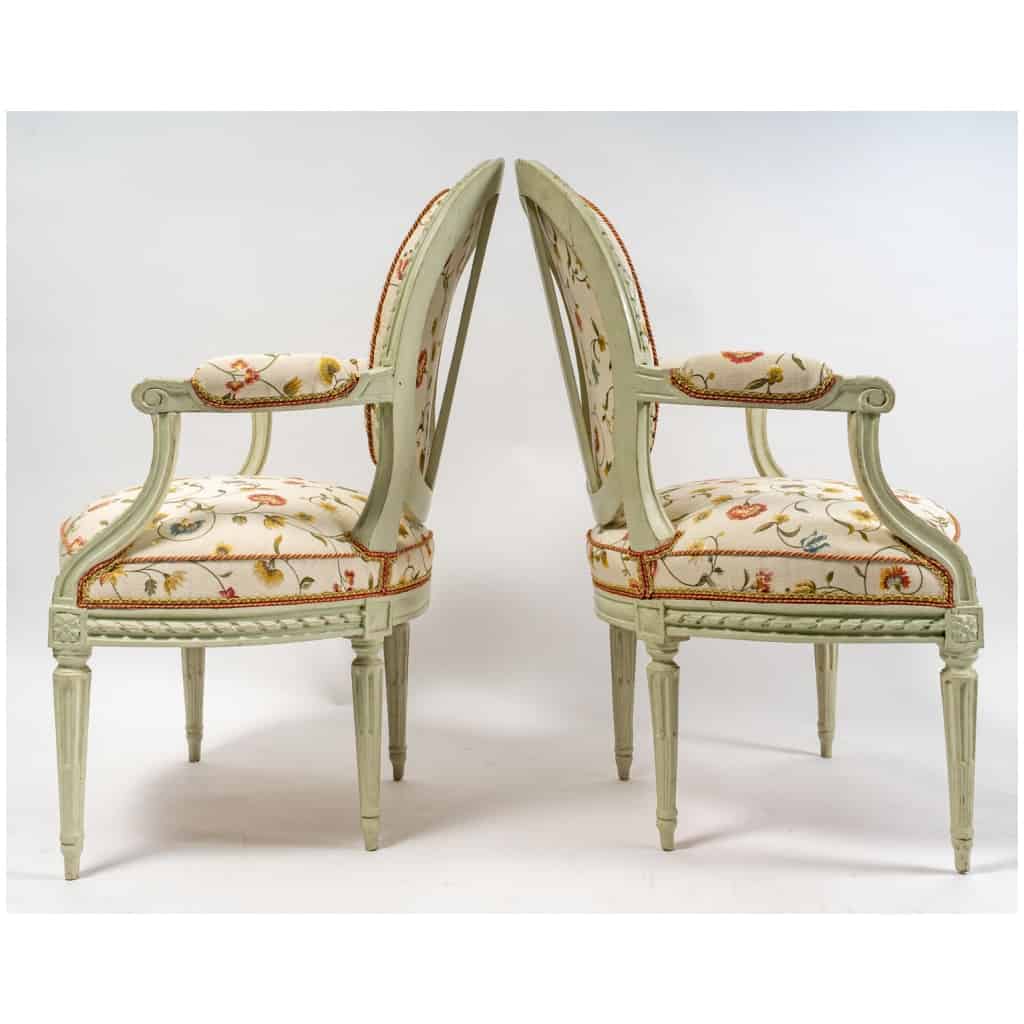 Claude Gorgu – Quatre fauteuils en hêtre laqué époque Louis XVI vers 1790 provenant de l’Hôtel de Jarnac 10