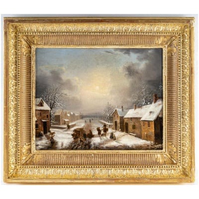 Louis-Claude Malbranche (1790-1838) Country life in the snow oil on canvas circa 1820