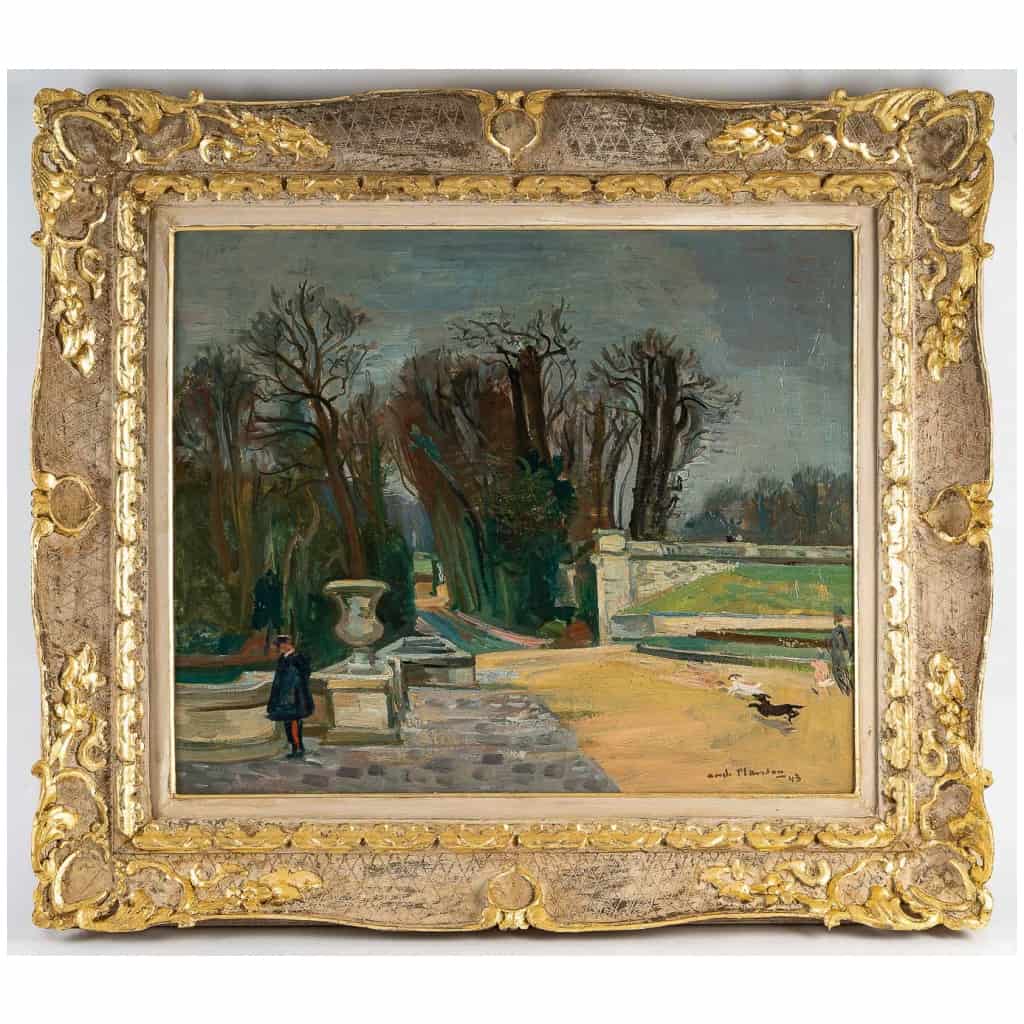 André Planson (1898-1981) Flânerie dans un Parc de La Ferté sous Jouarre huile sur toile vers 1943 3