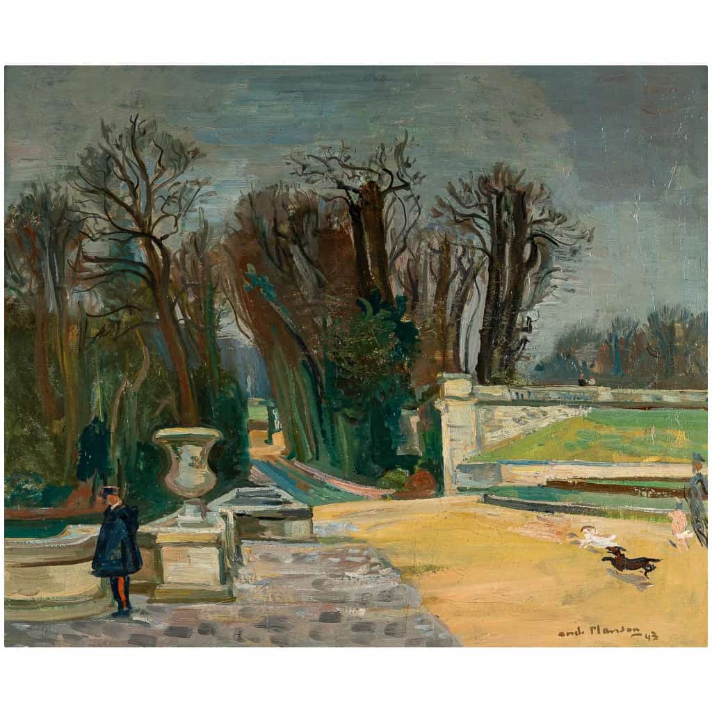 André Planson (1898-1981) Flânerie dans un Parc de La Ferté sous Jouarre huile sur toile vers 1943 4