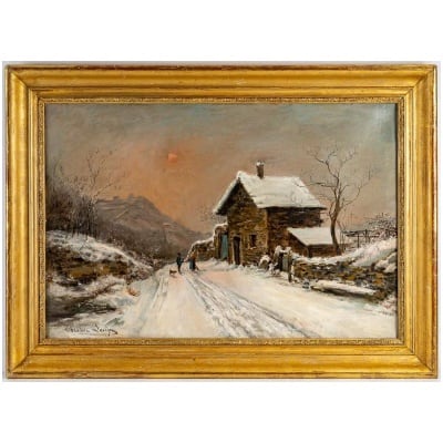Théodore Levigne – A cottage under the snow oil on canvas end of the XIXth century