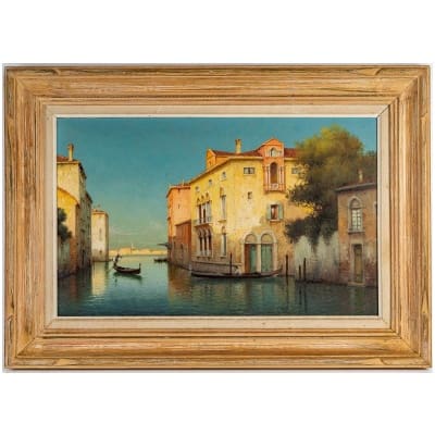 Alphonse Lecoz Gondola on a Venice Canal oil on canvas circa 1890-1900