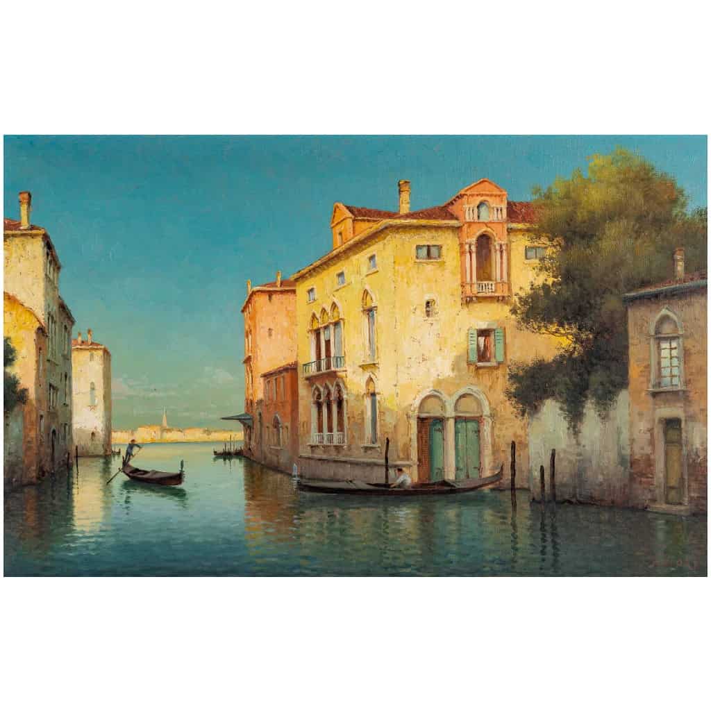 Alphonse Lecoz Gondole sur un Canal de Venise huile sur toile vers 1890-1900 4