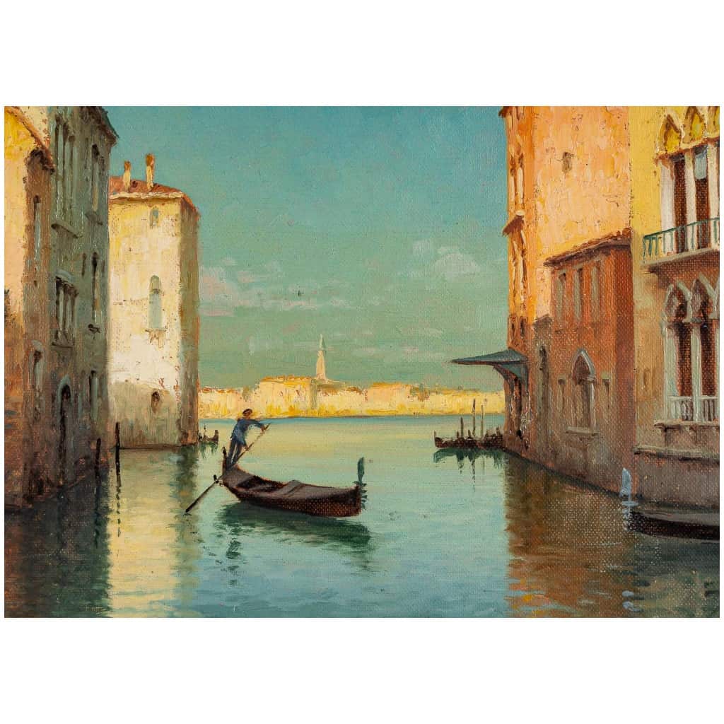 Alphonse Lecoz Gondole sur un Canal de Venise huile sur toile vers 1890-1900 5