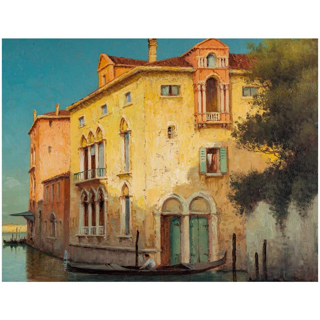 Alphonse Lecoz Gondole sur un Canal de Venise huile sur toile vers 1890-1900 7