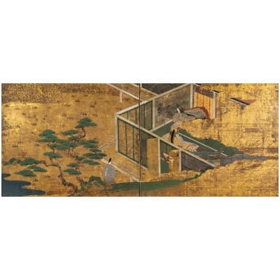 Paravent Japonais à 2 Panneaux « Le Dit du Genji Monogatari » 18ème siècle
