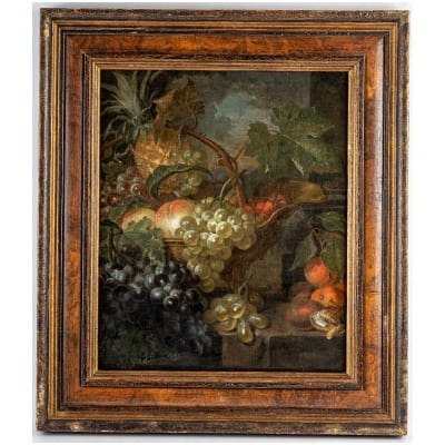 École Hollandaise du XVIIIème siècle Raisins Pêches et Ananas huile sur toile vers 1793