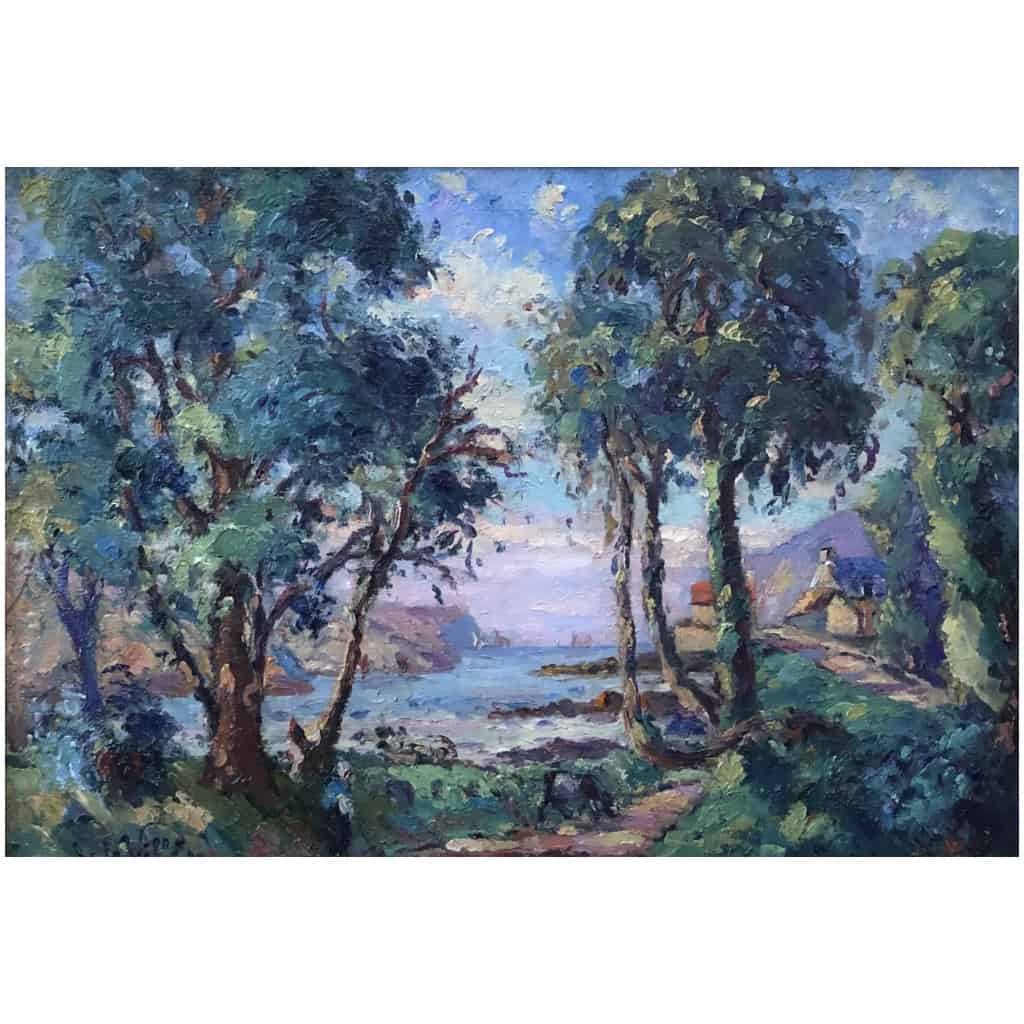 Emmanuel De La VILLEON Vue de Yffiniac en Bretagne Huile sur toile signée 5