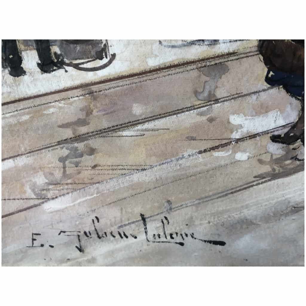 GALIEN LALOUE Tableau 20è Paris Animation Place de La République Gouache Signée 4