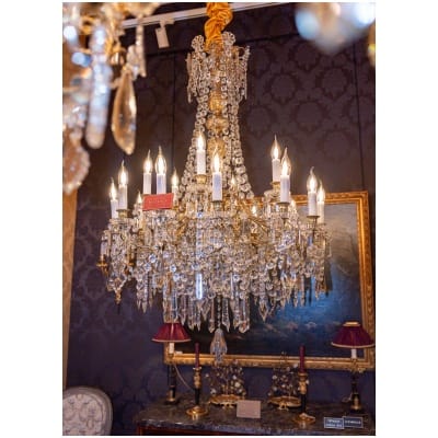 Important lustre en bronze doré à décor de cristal taillé signé Baccarat époque Napoléon III