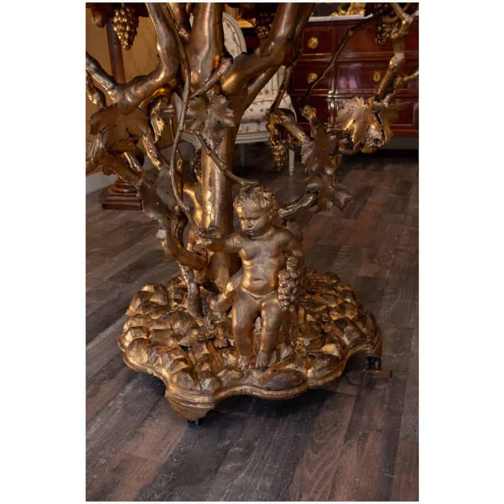 Guéridon aux Putti en bois doré et plateau en marqueterie de marbre Florence XIXème siècle 7