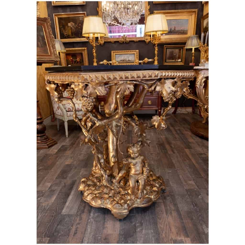 Guéridon aux Putti en bois doré et plateau en marqueterie de marbre Florence XIXème siècle 12