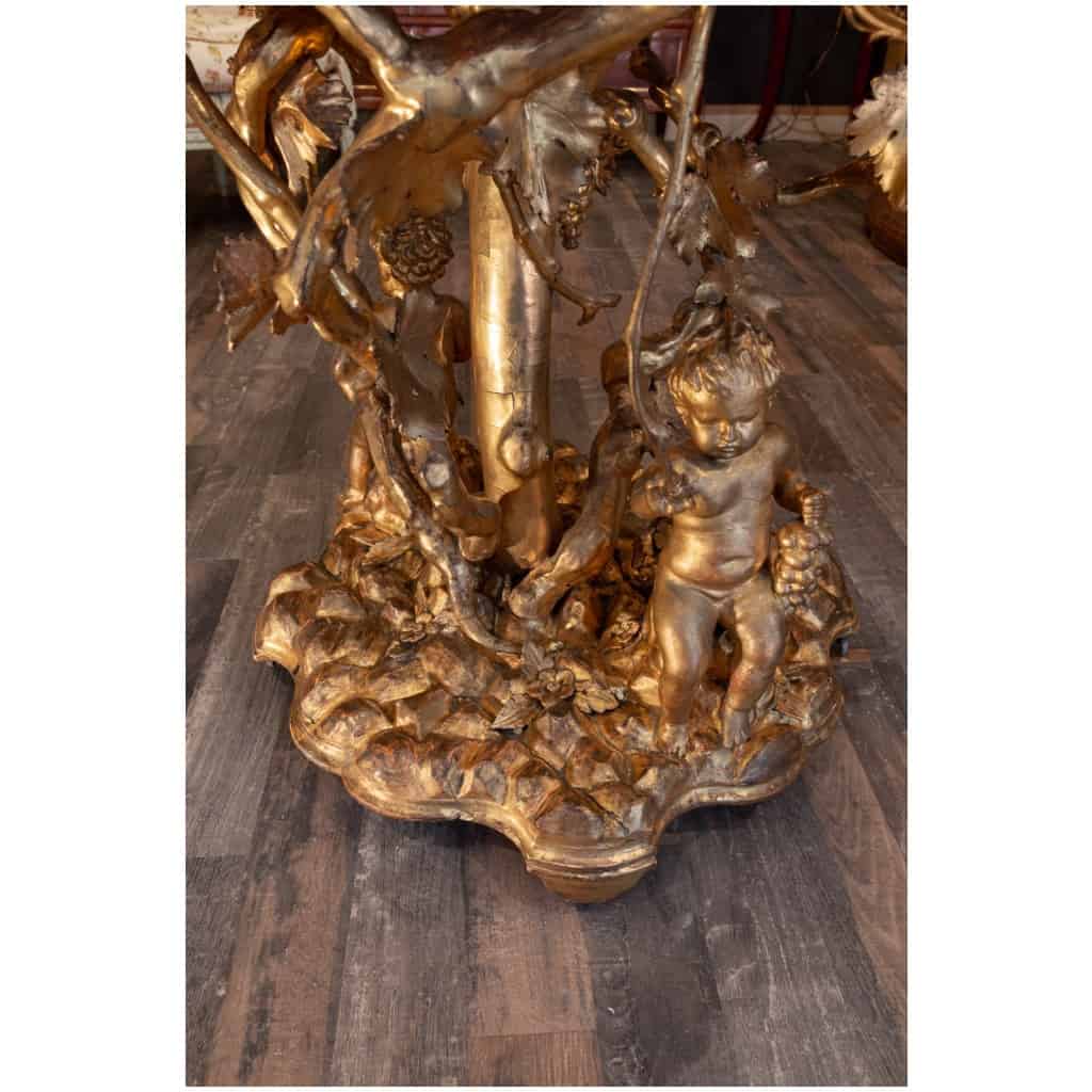 Guéridon aux Putti en bois doré et plateau en marqueterie de marbre Florence XIXème siècle 13