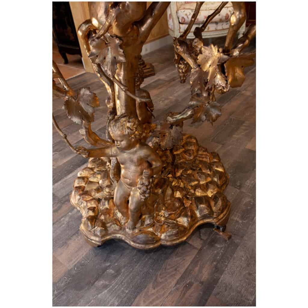 Guéridon aux Putti en bois doré et plateau en marqueterie de marbre Florence XIXème siècle 16