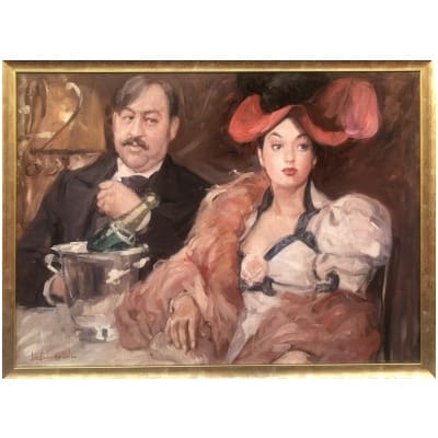 ZEYTLINE Léon Invitation au champagne Huile sur toile signée
