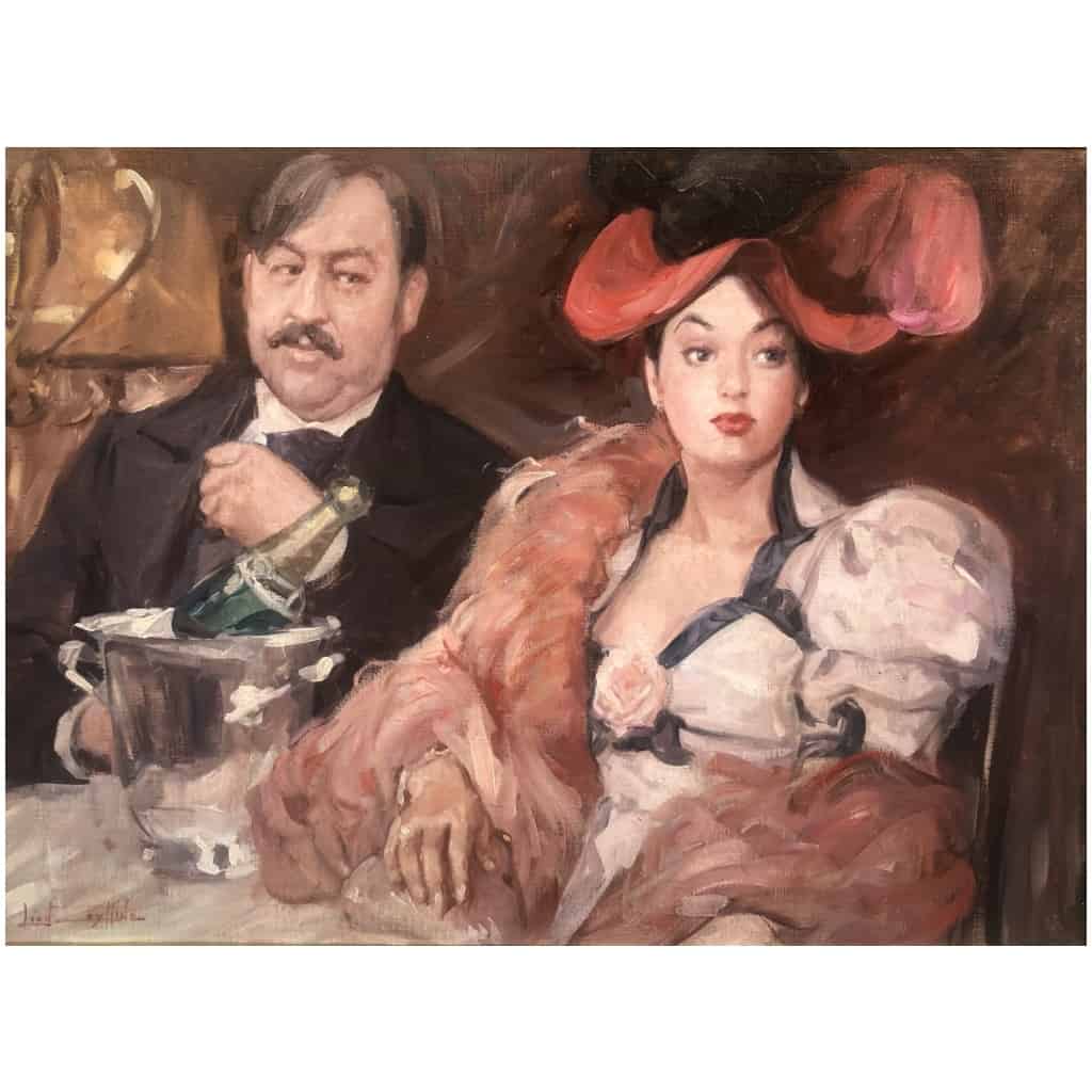 ZEYTLINE Léon Invitation au champagne Huile sur toile signée 8