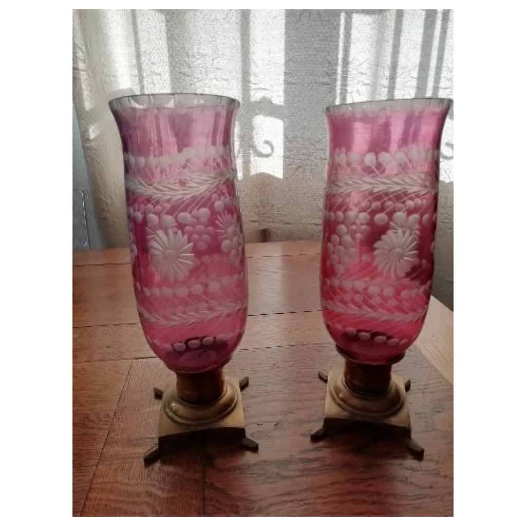 PAIR OF PINK AND WHITE CRYSTAL PHOTOPHORES: price of pair 3