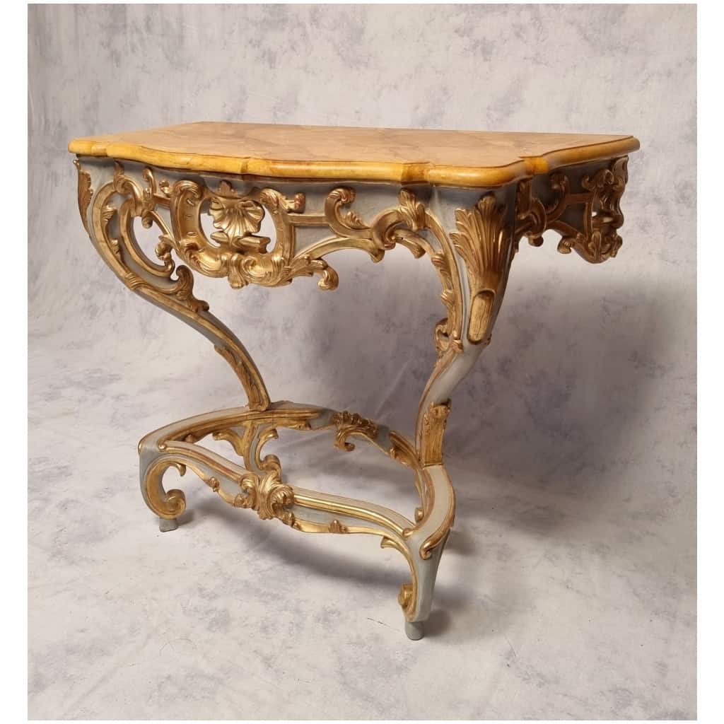 Louis XV Style Console on Four Legs – Lacquered Wood – 19th 4