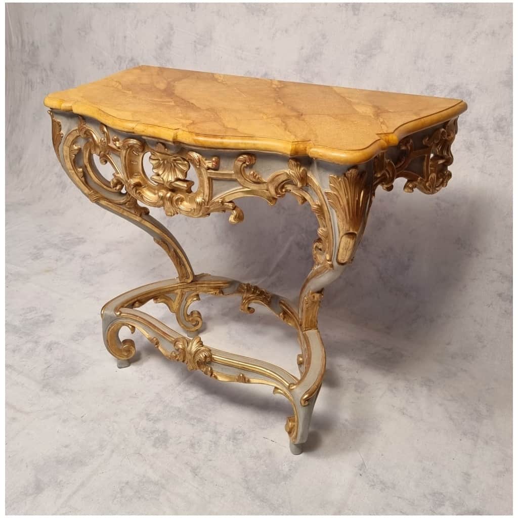 Louis XV Style Console on Four Legs – Lacquered Wood – 19th 3