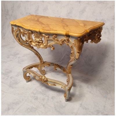 Louis XV Style Console on Four Legs – Lacquered Wood – 19th