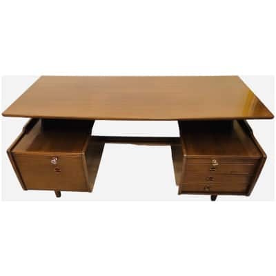 Jacques Hauville Double-sided desk opening with three drawers and a box