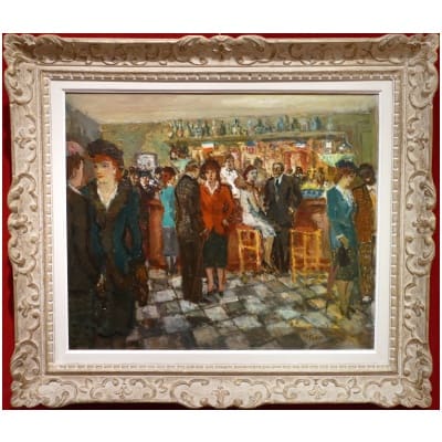Cosson Marcel Tableau Début 20è Paris Scène Animée Au Bar à Montmartre Peinture Huile Signée