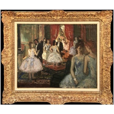 COSSON Marcel Painting Early 20th Ballerinas in the Salon of Opera Subscribers Signed Oil Painting