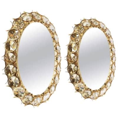 Pair of backlit mirrors in the style of "costume jewelry" from the 80s.