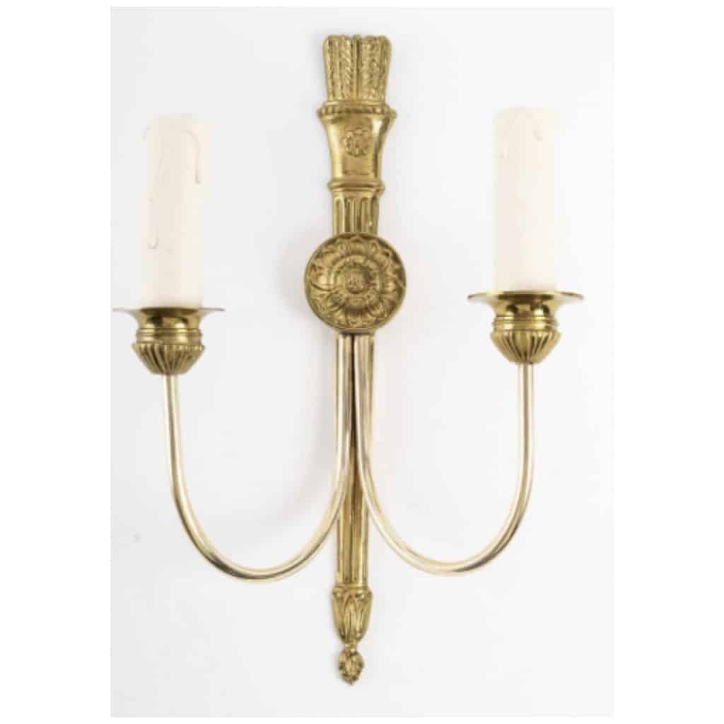 1970 Pair of neoclassical bronze sconces Maison Roche. 7