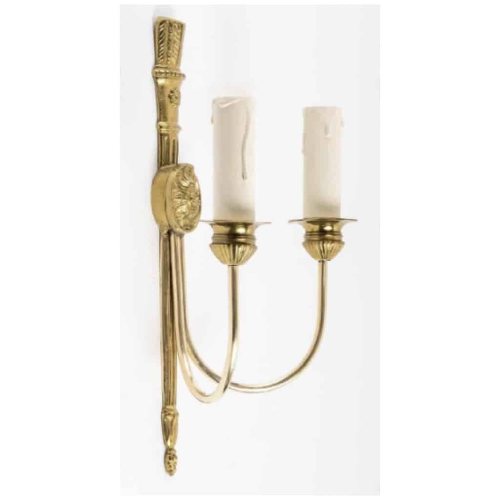 1970 Pair of neoclassical bronze sconces Maison Roche. 6