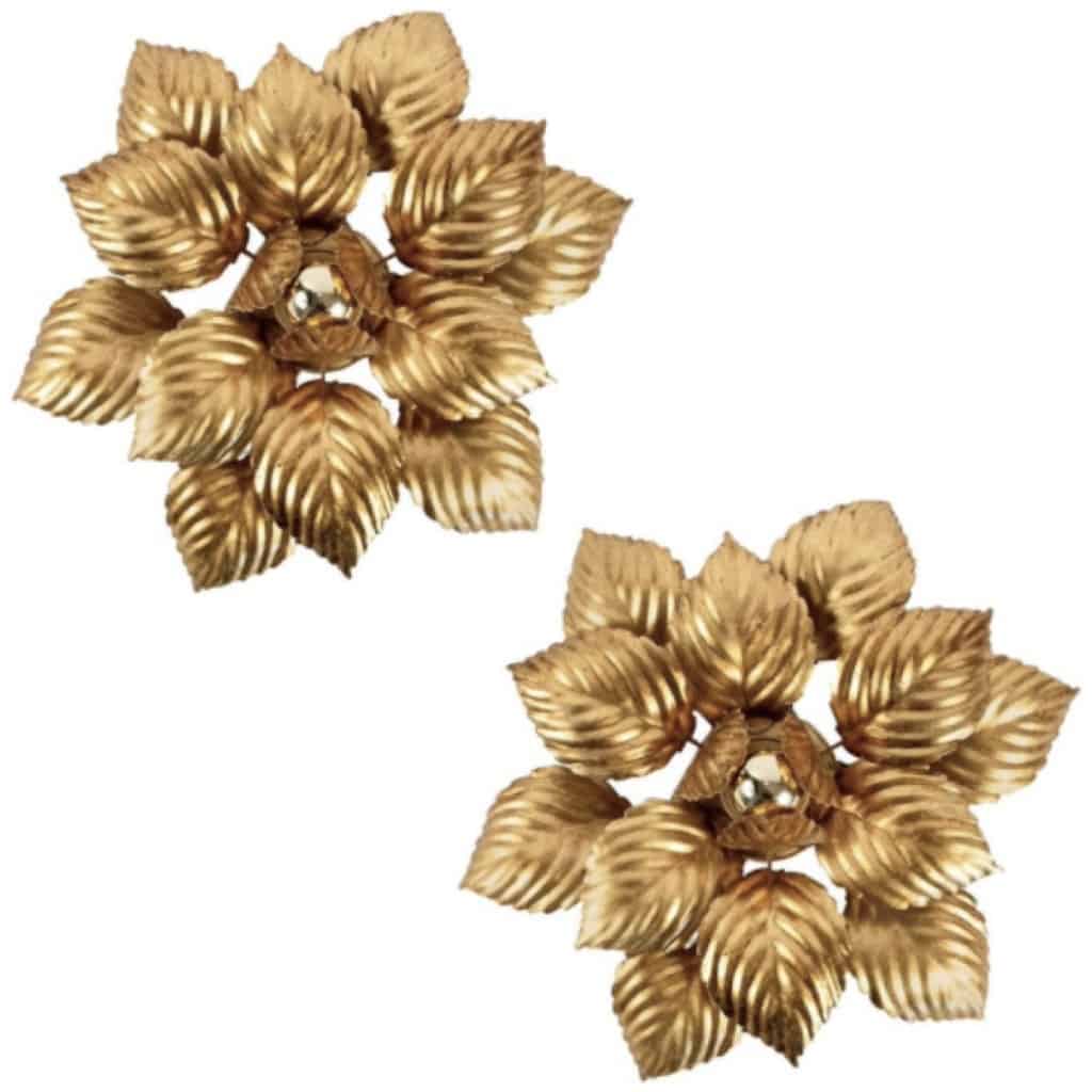 1960 Pair of "Foliage" Sconces by Maison ForArt in gilded metal 3